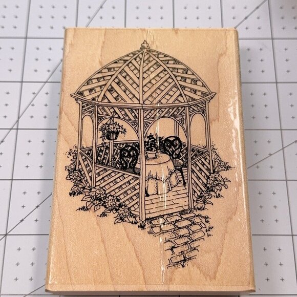 Large Garden Gazebo Rubber Stamp Stampendous 1989 P04 Romantic Lattice Craft - Picture 1 of 5